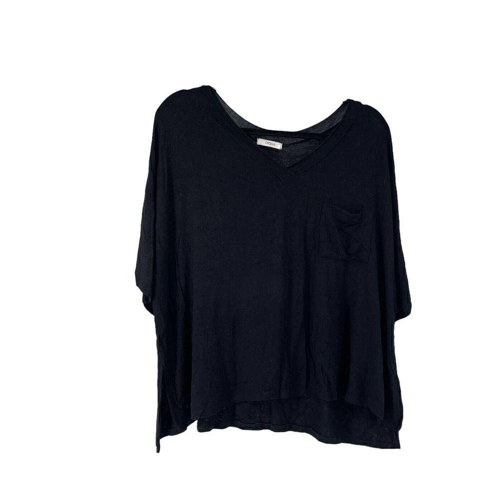 Black Relaxed Fit Deep V Neck Pocket T-Shirt Womens Size M Relaxed Basic Cherish